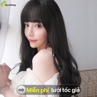 Tóc giả BUNA dài uốn xoăn, mái ngố đáng yêu;Tóc giả mái trendy cho nữ;Tóc xoăn màu nâu tây hiện đại