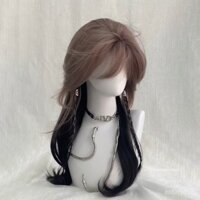 Tóc giả đầu cá đối sứa Gradient màu xám tím nữ thời trang xếp lớp đuôi Sói lông mịn mô phỏng tự nhiên đầy đủ kiểu đầu
