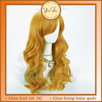 Tóc Giả Đội Nguyên Đầu Kiểu Xoăn Mái Chéo Màu Vàng Nổi Bật Tóc Giả Màu Vàng Tặng Lưới Trùm Tóc