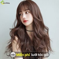 Tóc giả KWAI cả đầu dài xoăn có mái phong cách Hàn Quốc mềm mịn dễ sử dụng màu nâu đen