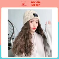 Tóc giả mũ len kèm tóc xù, sợi tơ cao cấp, 55cm