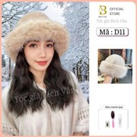 Tóc giả mũ len lông chồn Bích Vân , nón tóc giả len cao cấp