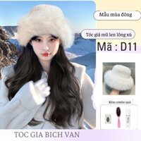 Tóc giả mũ len lông xù Bích Vân , nón tóc giả mùa đông