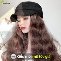 Tóc giả mũ lưỡi trai MILADA, Nón giả tóc xoăn, Tóc Giả Màu Nâu có Mũ Đen, tóc giả dài gợn sóng