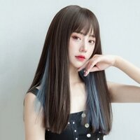 Tóc giả nguyên đầu nữ cao cấp thẳng light xanh xu hướng 2021