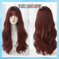 Tóc giả nguyên đầu xoăn màu đỏ mâm xôi tặng kèm lưới trùm