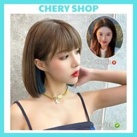 Tóc giả nữ nguyên đầu vic ngắn phối line xanh siêu hot mẫu mới tặng kèm lưới trùm wig cao cấp