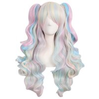 Tóc giả nữ Tóc Dài Xoăn Lolita kẹp tóc hai Đuôi Thẳng mái xéo màu Anime toàn bộ đầu