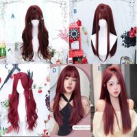 Tóc Giả Xoăn Dài 65cm Màu Đỏ Rượu Kèm Kẹp Thay Đổi Theo Phong Cách lolita