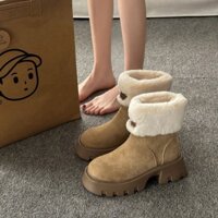 Tóc Thẳng Dooya Nhà Máy ~ [Hàng Có Sẵn] Tăng Cao Hơn TrôngGiày Bốt Lót Lông Cừu Dày Dặn Cổ Thấp Lót Lông Cừu Màu Hạt Dẻ Thời Trang Cho Nữ