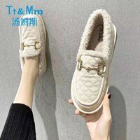 Tóc Thẳng Toms Lông Giày Nữ Mùa Đông Bên Ngoài Mặc 2023 Lông Cừu Lót Dày Ấm Tuyết Giày Slip-On Giày Đậu Hà Lan