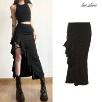 TOE.STORE Chân váy dài xẻ tà lưng cao thiết kế dây quấn hông sexy cá tính chất lượng cao cấp