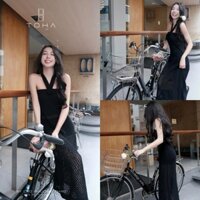 Toha Đầm Len Cổ Yếm Cao Cấp Mùa Hè Không Kèm Quần Màu Đen DAM028