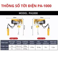 Tời điện PA 1000 động cơ điện dây đồng, pả lăng điện mini nâng hạ vật liệu xây dựng cáp 18 mét