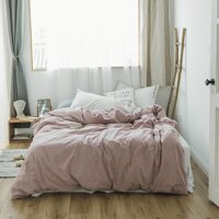 Tối Giản Tiếng Nhật 100% Cotton Nghề Thêu Kết Hợp Lưới Trên Giường Cung Cấp 100% Cotton Ga Trải Giường Vỏ Chăn Sắc Xanh Thiên Nhiên Ga Trải Giường Mùa Cả Bộ