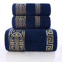 Tối Nguyên Chất Cotton Retro Khăn Tắm Bộ Mềm Thấm Hút Mặt Khăn Tắm Trắng Xanh Nam Nữ Người Lớn 25.1.14