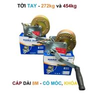 Tời Tay Trợ Lực Tự Hãm 1000LBS Nâng, Kéo tải 454kg, Kèm Dây Cáp dày 4ly đài 8m, Có Móc Treo tời điện ròng rọc