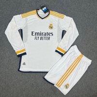Toibantat.net Set Bộ Quần Áo Dài Tay CLB Real Madrid mùa 2023/24 Sân Nhà - Áo Trắng Quần Trắng Vải thái cao cấp T