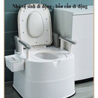 Toilet thông minh - Bồn cầu di động CÓ NẮP KÉP NGĂN MÙI, TAY VỊN chống trượt cho người già, bà bầu, người khó vận động