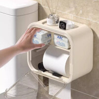 Toilet Tissue Box Punch-Free Cream Style Wall-Mounted Toilet Bathroom Waterproof Toilet Paper Rolls Storage Rack EGKb