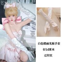 Tom Mèo Găng Tay Trắng Satin Đôi Nơ Ngắn Váy Cưới Du Lịch Chụp Ảnh Sinh Nhật Váy Cô Dâu Tay Bao Ảnh