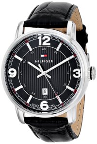 Tommy Hilfiger Men's 1710342 Black Dial Watch With Black Leather Band