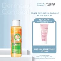 Toner Eveline 5% Glycolic Acid 3 in 1 cấp nước, làm da căng bóng 110ml