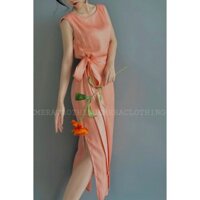 Tổng gam màu Amour - váy xẻ tà form suông có dây thắt eo tôn dáng mềm mại