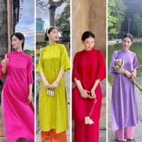 Tổng hợp các mầu áo dài dáng xuông Có cổ đính nơ, áo dài dáng xuông dễ mặc che khuyết điểm tốt
