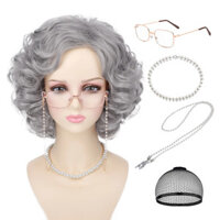 Tổng Hợp Tóc 5PC Phụ Kiện Bà Già Nữ Tóc Giả Ngắn Xoăn Màu Xám Ông Già Máy Làm Cosplay Trang Phục Halloween Đảng Sử Dụng Hàng Ngày