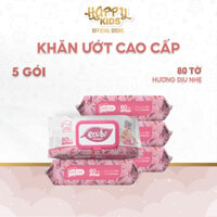 TỔNG KHO HAPPY KID_Combo 05 gói khăn ướt cho bé Ecobi gói 80 tờ Hương Dịu Nhẹ cao cấp