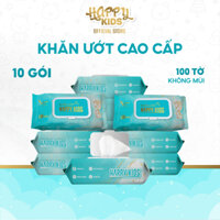 TỔNG KHO HAPPY KID_Combo 10 gói Khăn ướt 100 tờ cho bé Happy Kids Không Mùi không paraben cao cấp