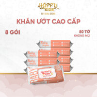 TỔNG KHO HAPPY KID_Thùng 08 gói Khăn ướt 80 tờ cho bé Happy Kids không mùi không cồn không parabens