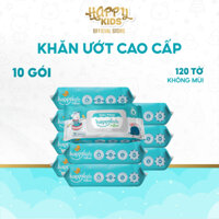 TỔNG KHO HAPPY KID_Thùng 10 gói Khăn ướt 120 tờ cho bé Happy Kids không mùi không cồn không parabens