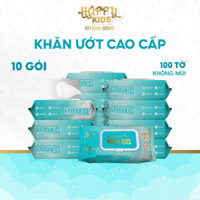TỔNG KHO HAPPY KID_Thùng 10 gói Khăn ướt 100 tờ cho bé Happy Kids Không Mùi không paraben tiết kiệm