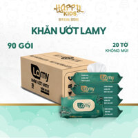 TỔNG KHO HAPPY KID_Thùng 90 gói khăn ướt Lamy gói 20 tờ không mùi không cồn không parabens