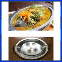 [Tổng Kho] Khay om cá kèm vỉ inox sáng bóng hàng loại dày, nấu lẩu , đun được bếp từ ,ga , điện