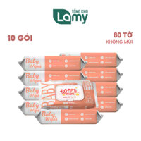 TỔNG KHO_Thùng 10 gói khăn giấy ướt trẻ em Happy Kids gói 80 tờ không mùi dùng cho da nhạy cảm