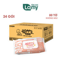 TỔNG KHO_Thùng 24 gói khăn ướt trẻ em Happy Kids gói 80 tờ không mùi dùng cho da nhạy cảm