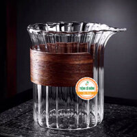 Tống thuỷ tinh pha trà tay cầm vòng gỗ, Trà cụ chất lượng bền đẹp