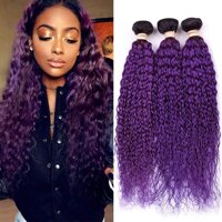 Tony Beauty Hair #1B/Purple Ombre Curly Human Hair Bundles Deals 3Pcs Lot Jerry Curly Ombre Purple Brazilian Human Hair Weave Extensions Dark Roots...