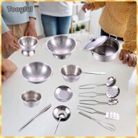 Tooyful 16 Miếng Trẻ Em Chơi Nồi Và Chảo Đồ Chơi Mini Inox Dụng Cụ Nấu Ăn Cho Bé Giả Vờ Nấu Ăn Playset