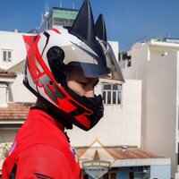 [Top bán chạy] Nón bảo hiểm Full face Asia mt136 SRT đỏ + sừng batman + đuôi gió