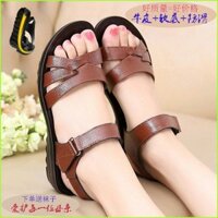 Top Layer Giày Da Bò Flat Casual Size Lớn Đế Mềm Trung Niên Giày Nữ Da Dép Mẹ Dép 2.10