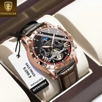 Top POEDAGAR Đồng hồ cơ tự động dành cho nam nguyên bản không thấm nước sang trọng da thật sapphire thủy tinh tourbillon lịch phát sáng mặt trăng sao đồng hồ