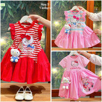 (Top váy Hello kitty) Siêu phẩm đầm ko túi Hello Kitty nơ màu Hồng quá xinh cho bé gái 13-45kg