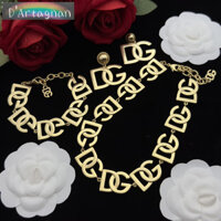 {Top} Vòng Cổ D & G 10 Miếng Logo Chữ Dây Xích Vòng Cổ Vàng Đồng Thau Thép Mạ Vàng Hàn Quốc 2025 Vòng Cổ Nữ Không Phai Màu Retro Mới