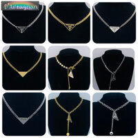 {Top} Vòng cổ kim loại Pp được sơn Logo tam giác quyến rũ Dây chuyền vàng bạc Đồng thau Con dấu thép mạ vàng Hàn Quốc 2025 Vòng cổ nữ không phai phong cách mới