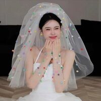 Topamine màu cá tính Bóng lưới che mặt cô dâu dễ thương Giấy chứng nhận đăng ký kết hôn đạo cụ chụp hình qdpi