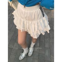 Topchanlin2025 Mùa xuân phong cách thể thao ngọt ngào mát mẻ thời trang váy xếp tầng co giãn eo